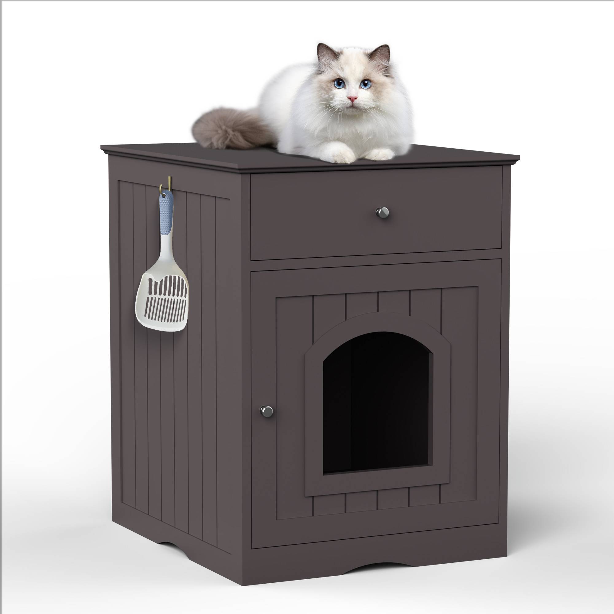 Wooden Pet House Cat Litter Box Enclosure With Drawer Side Table Cat Home Nightstand - Image 22
