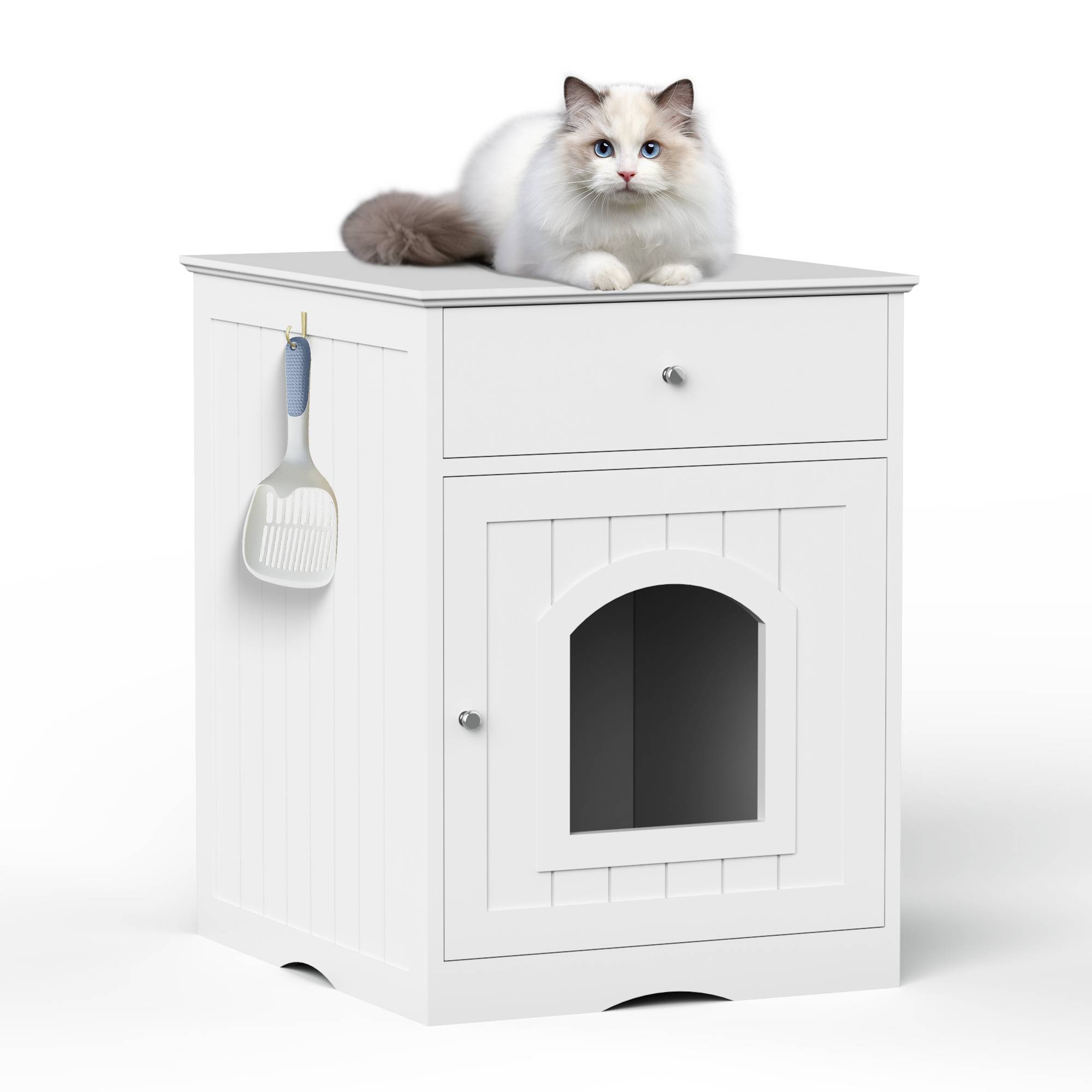 Wooden Pet House Cat Litter Box Enclosure With Drawer Side Table Cat Home Nightstand - Image 5