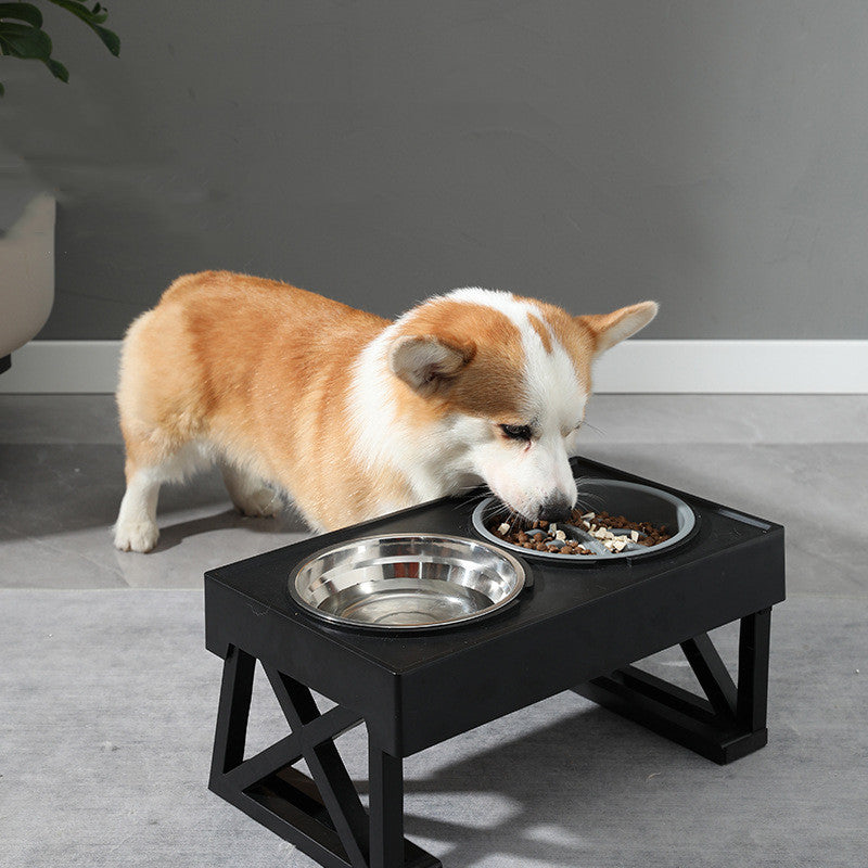 Pet Adjustable Elevated Stainless Steel Vertical Anti-Choke Slow Food Dog Bowl