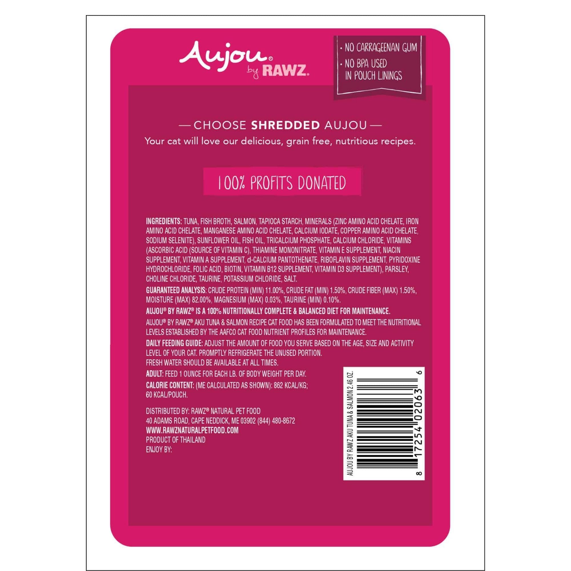 Rawz Aujou Cat Pouch Tuna & Salmon 2.46oz. / 8 Pouches / (Case of 6) - Image 2