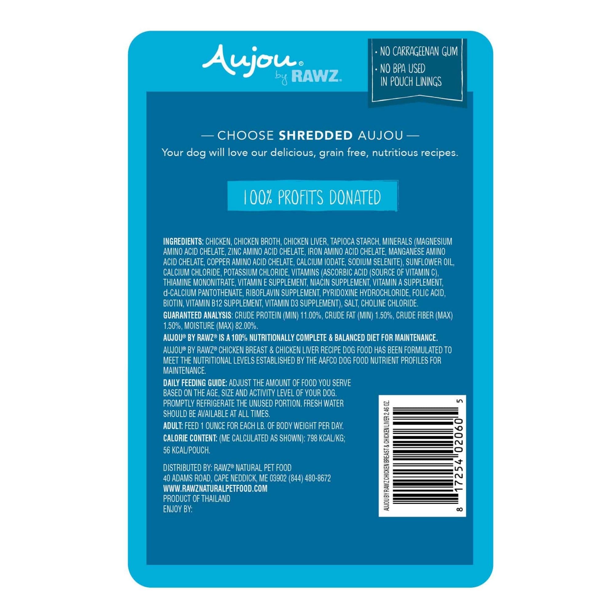 Rawz Aujou Dog Pouch Chicken Breast Chicken Liver 2.46oz. / 8 Pouches / (Case of 6) - Image 2