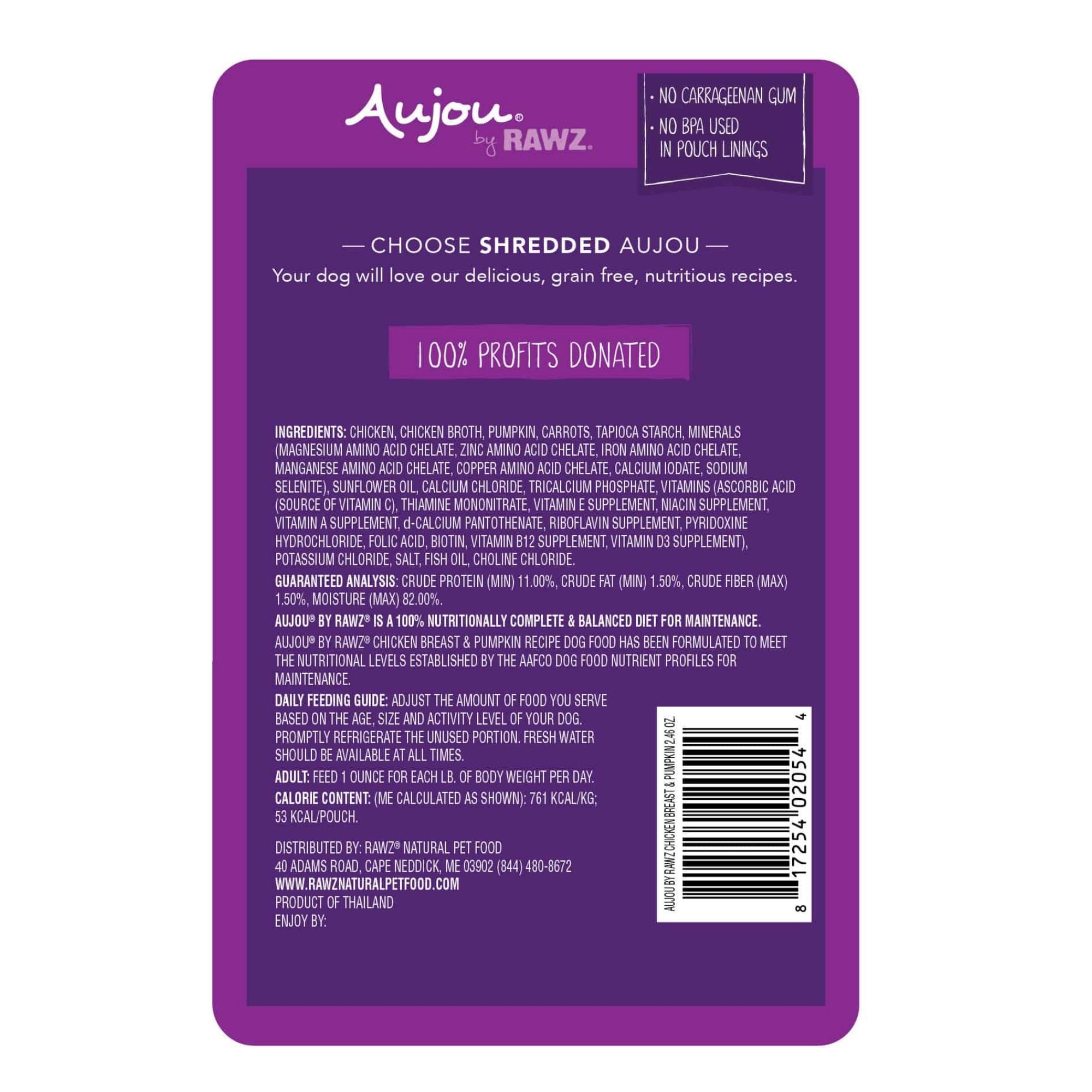 Rawz Aujou Dog Pouch Chicken Breast & Pumpkin 2.46oz. / 8 Pouches / (Case of 6) - Image 2