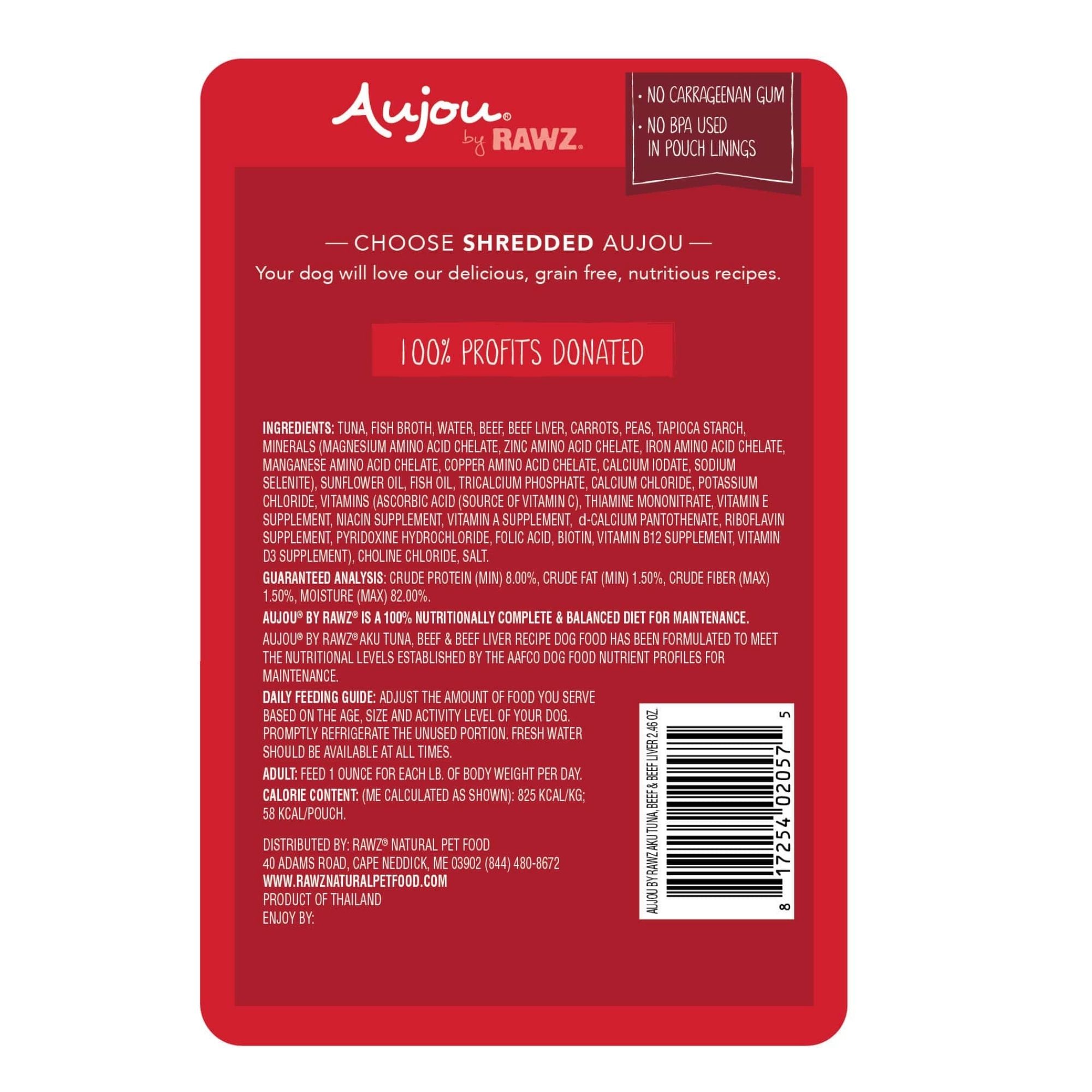 Rawz Aujou Dog Pouch Tuna, Beef & Beef Liver 2.46oz. / 8 Pouches / (Case of 6) - Image 3